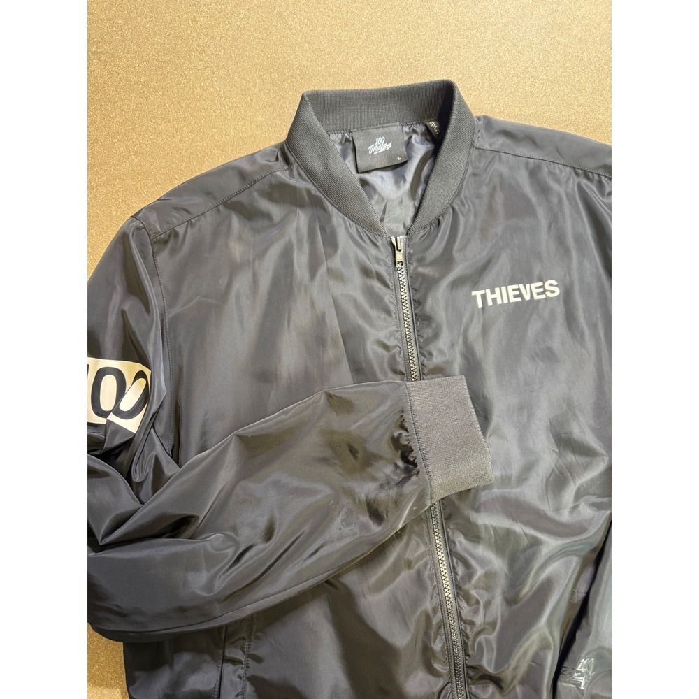 100 Thieves Mens Bomber Jacket Black Full Zip Lightweight Size L $150